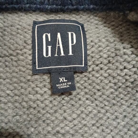 GAP Men's XL Fairisle Crew Heather Grey Acrylic/Wool Grey/Blue/White Sweater - Picture 2 of 10